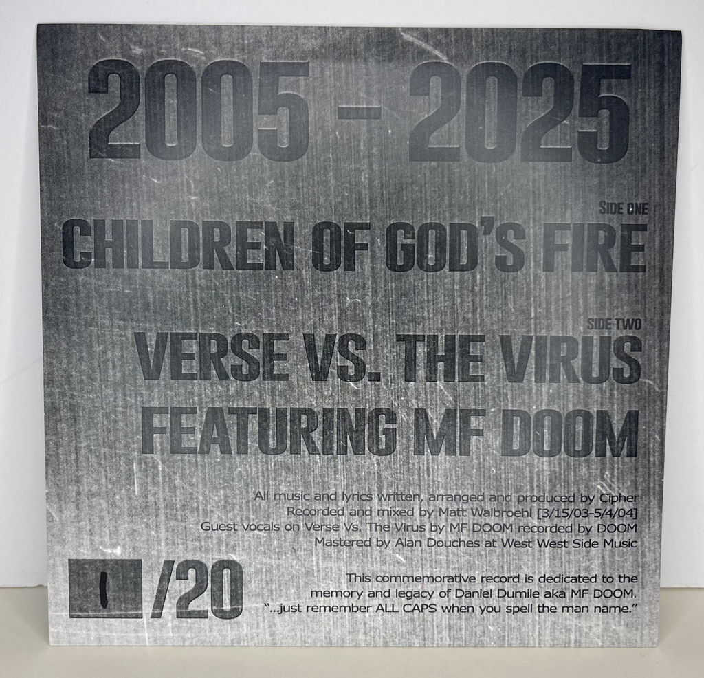 Children of God's Fire 20th Anniversary 7" lathe-cut record